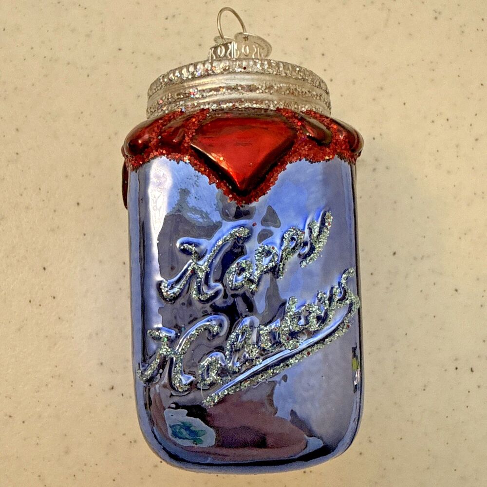 2015 - Blue Canning Jar - Old World Christmas Glass Ornament 32209